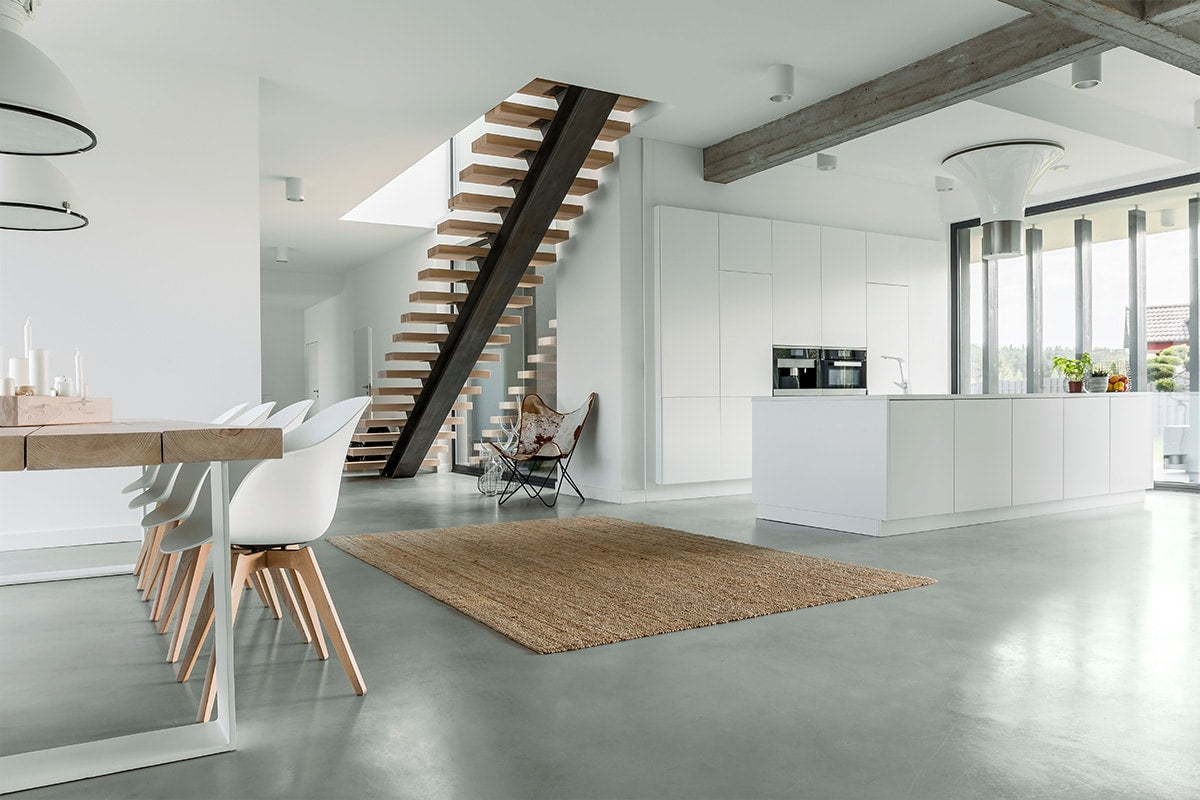 Silver metallic epoxy garage floor transformation showcasing user-generated content for social ads